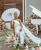 Elegant One-Shoulder White Pleated Long Jump Suit